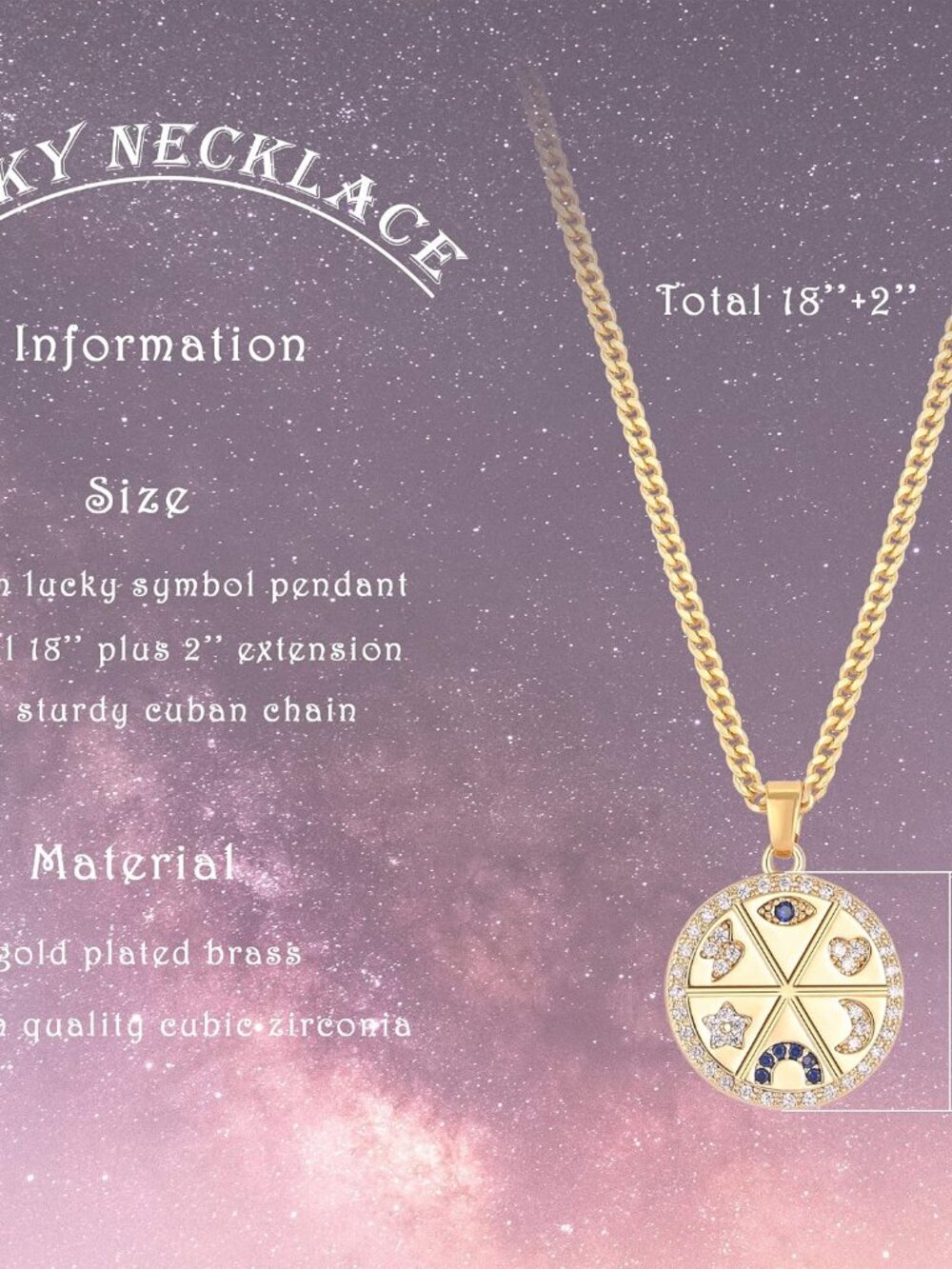18K Gold Plated Moon Star Lion Evil Eye Love Heart Cross Pendant Necklace Medall - Picture 3 of 6